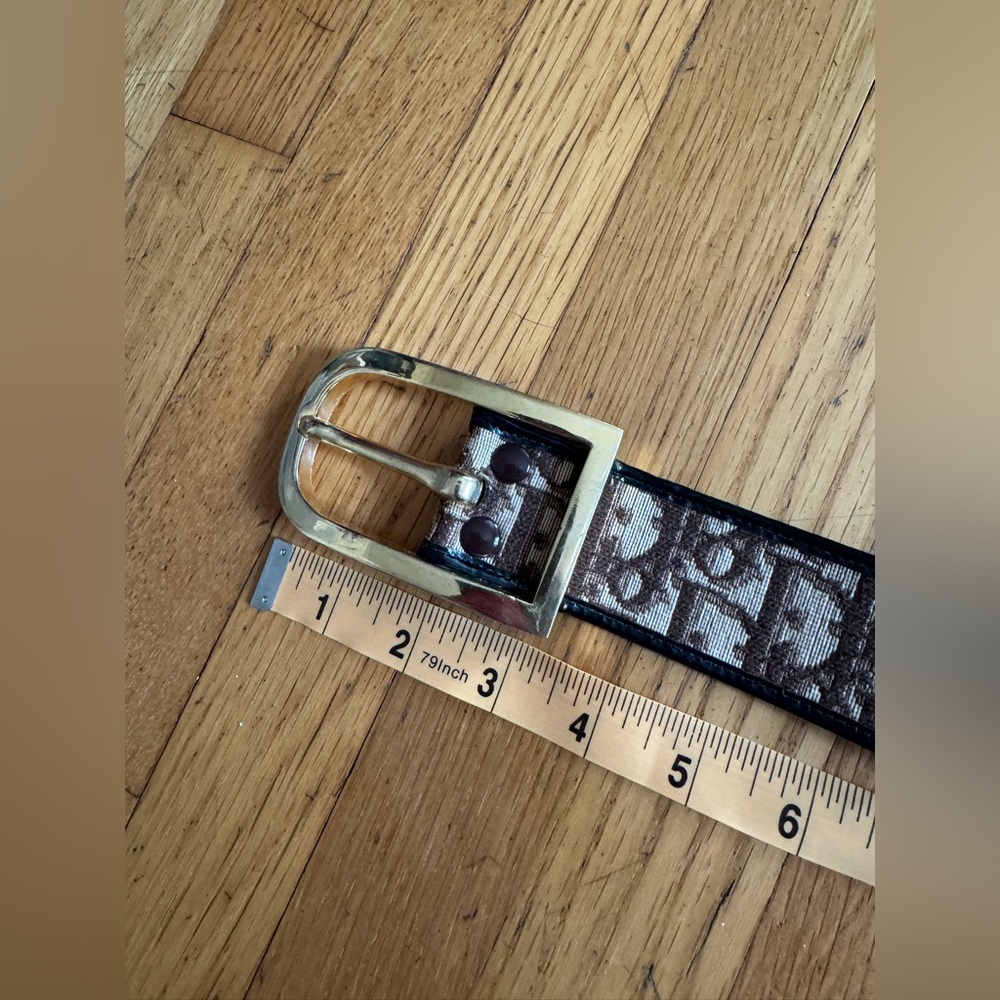 70s Vintage Dior Trotter Print Belt w Gold Tone Buckle - Picture 6 of 8